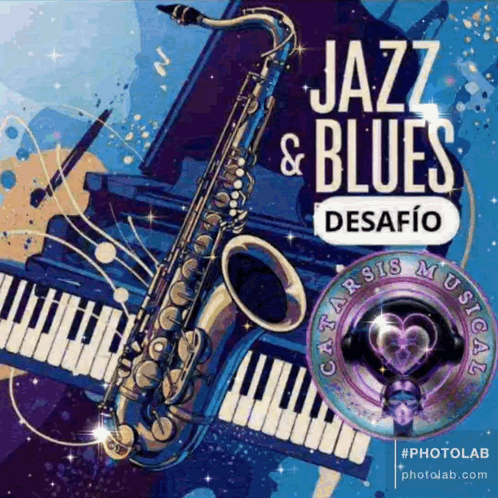 Jazz and Blues Desafio Poster with Saxophone and Piano