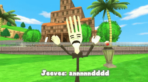 Jeeves Standing in Front of Building and Palm Trees
