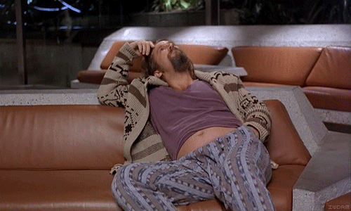 Jeffrey Lebowski Lying On A Sofa Still Waiting GIF