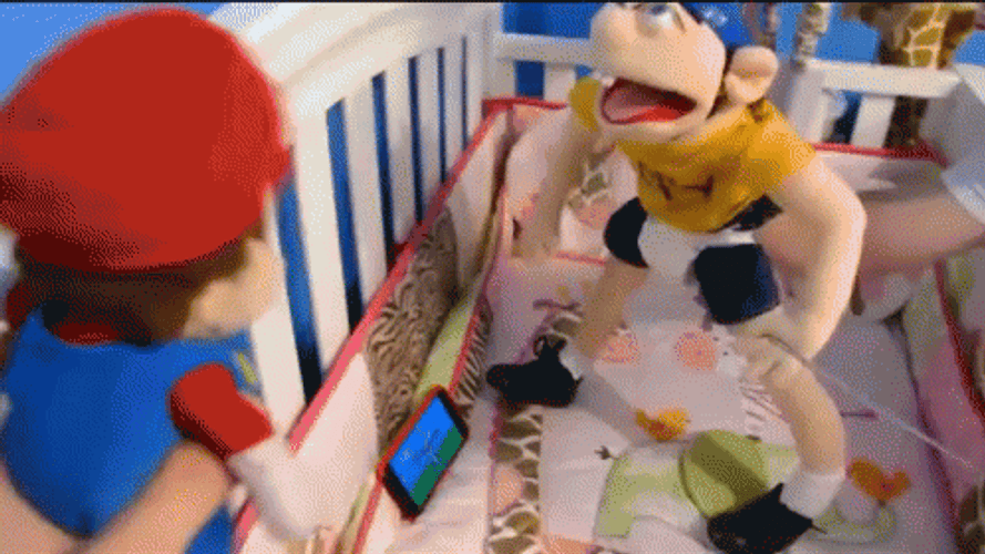 Jeffy With Mario Playing In Crib GIF