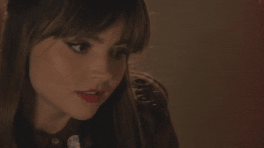 Jenna Coleman Red Lips With Bangs GIF
