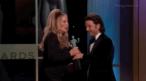 Jennifer Coolidge Receiving Her Trophy Sag Awards GIF