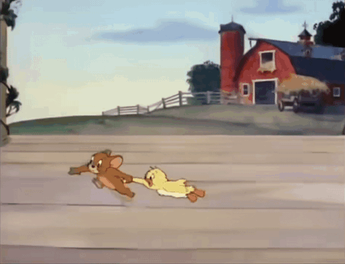 Jerry and Duck Running in Front of Barn