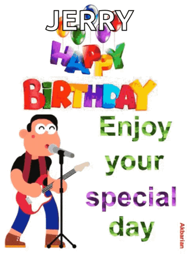 Jerry Enjoy Your Special Day With A Cartoon Man Playing A Guitar GIF
