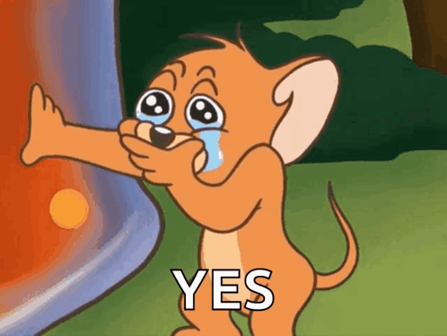Jerry From Tom and Jerry Crying With Word Yes
