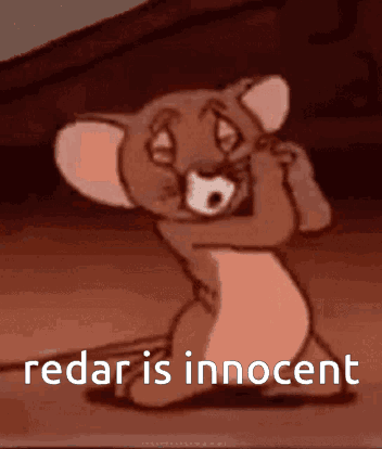 Jerry From Tom And Jerry Is Kneeling Down With The Words " Redar Is Innocent " Above Him GIF