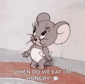 Jerry From Tom And Jerry Is Wearing A Diaper And Saying `` When Do We Eat I 'M Hungry '' . GIF