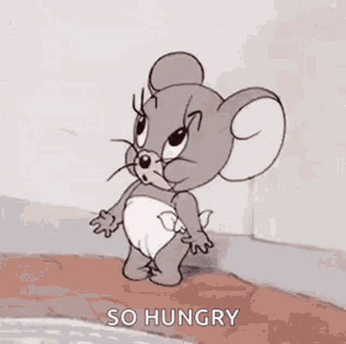 Jerry From Tom And Jerry Is Wearing A Diaper And Yawning With His Mouth Open . GIF
