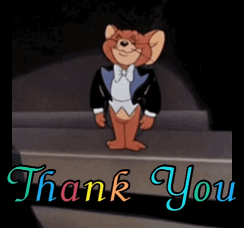 Jerry From Tom And Jerry Is Wearing A Tuxedo And Bow Tie And The Words Thank You Are Below Him GIF
