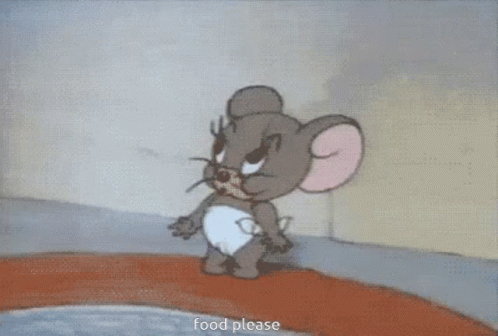 Jerry From Tom And Jerry Is Yawning With The Words Food Please Written Below Him GIF
