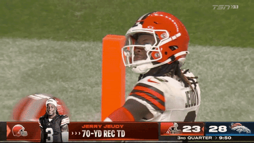 Jerry Jeudy Brown Helmet Jersey Number 3 GIF