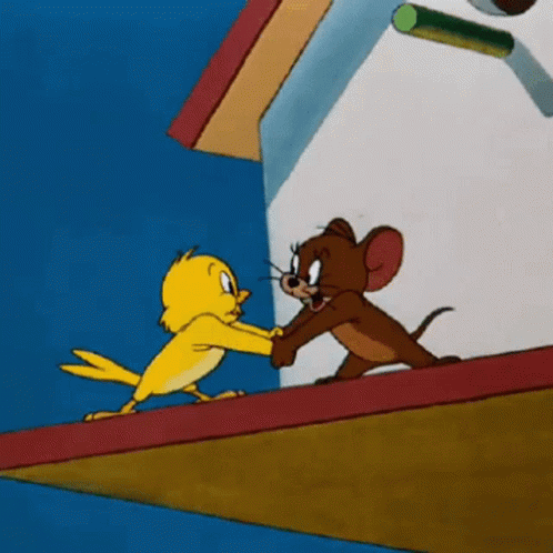 Jerry Mouse Cuckoo Bird Happy Shaking Hands GIF