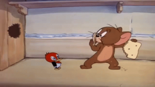 Jerry Mouse Feeding Baby Woodpecker GIF