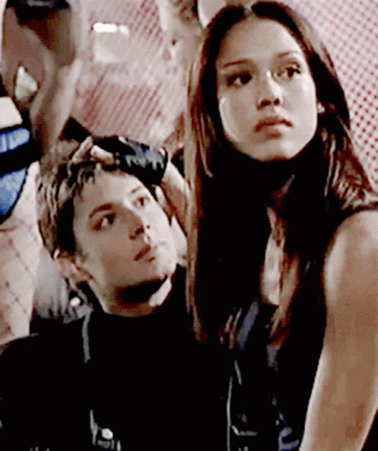 Jessica Alba Holding Hair Of His Friend GIF
