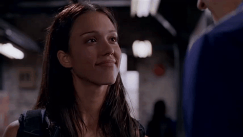 Jessica Alba Cute Smile While Looking To A Guy GIF