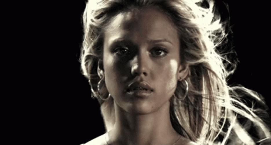 Jessica Alba In Black Bacground Flying Hair GIF