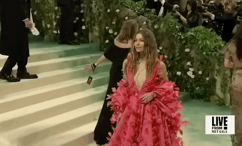 Jessica Biel In Pink Gown At Met Gala GIF