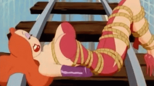 Jessica Rabbit Tied Up To Railway Track GIF