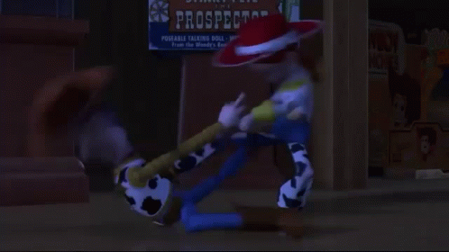 Jessie Pulling Woody In Toy Story GIF