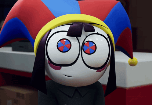 Jester Hat Character with Button Eyes Talking to Another