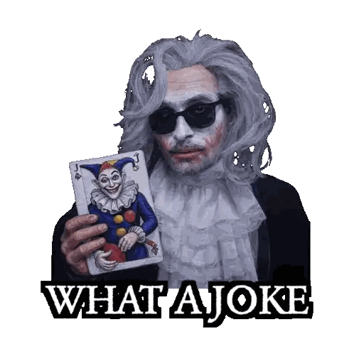 Jester Holding Joker Card Saying What a Joke