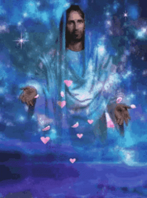 Jesus Christ Glittery Hearts Floating GIF