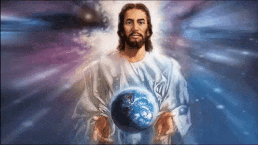 Jesus Christ Holding Spinning Earth GIF