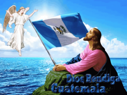 Jesus Holding Flag Dios Bendiga Guatemala