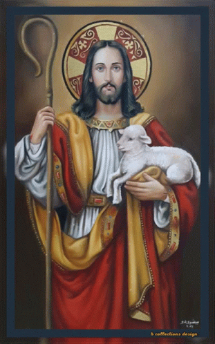 Jesus Holding Sheep And Cane GIF