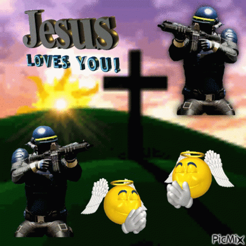 Jesus Loves You Is Written On A Poster With A Cross In The Background GIF