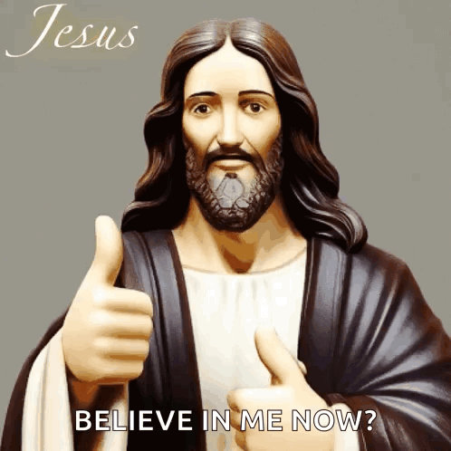 Jesus Statue Giving Thumbs Up Believe in Me Now