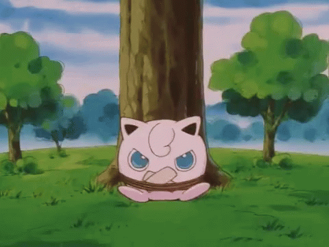 Jigglypuff Tied Up To A Tree GIF