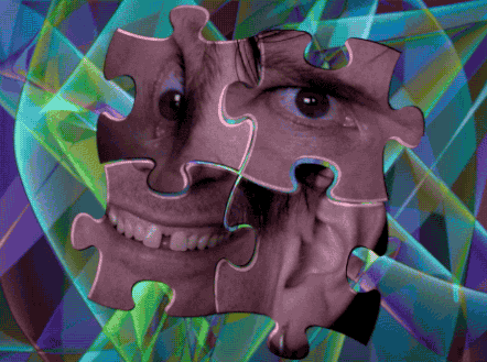 Jigsaw Puzzle Pieces With Facial Features GIF