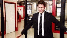 Jim Halpert Happy Dance Flying Kiss GIF