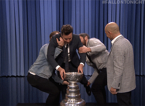 Jimmy Fallon Drinking From A Stanley Cup GIF