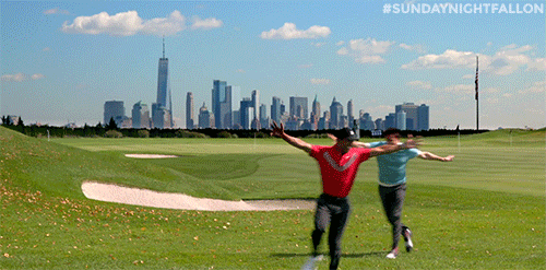 Jimmy Fallon Twirling In Golf Course GIF
