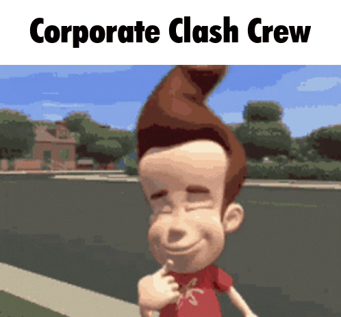 Jimmy Neutron Corporate Clash Crew Smiling With Eyes Closed
