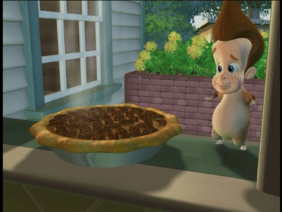 Jimmy Neutron Standing Next To Bowl Of Pie On Porch GIF