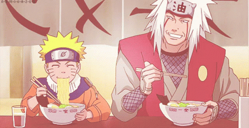 Jiraiya And Naruto Eating Together GIF