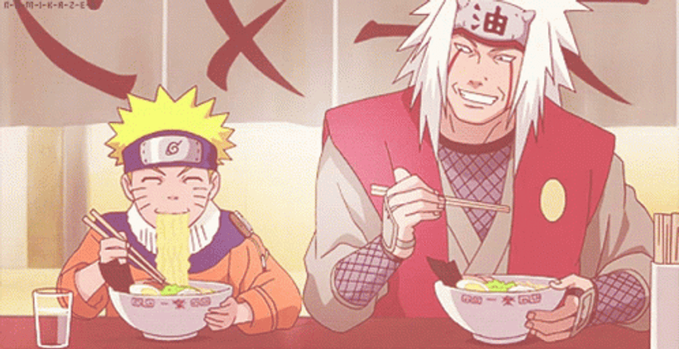 Jiraiya And Naruto Eating Together GIF