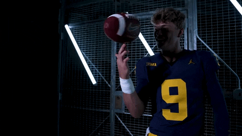 Jj Mccarthy Balancing Spinning Football On Finger GIF