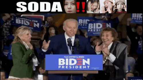 Joe Biden Is Giving A Speech In Front Of A Crowd With A Sign That Says Biden President GIF