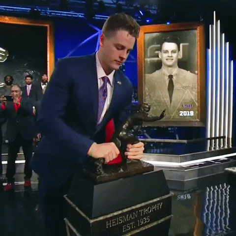 Joe Burrow Player Of Ed Orgeron Lifting Trophy GIF