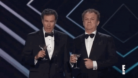 John C Reilly Will Ferrell Drinking On Stage GIF