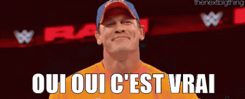 John Cena in Yellow Shirt and Blue Hat Says Oui Oui C'est Vrai