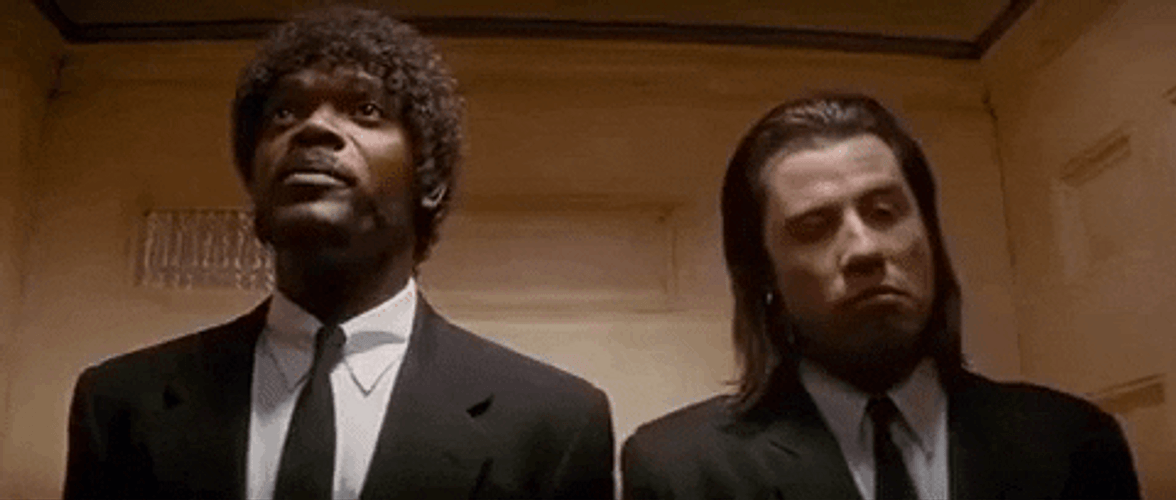 John Travolta Pulp Fiction Elevator Look GIF