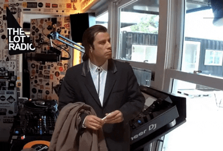 John Travolta Pulp Fiction Lot Radio Studio GIF
