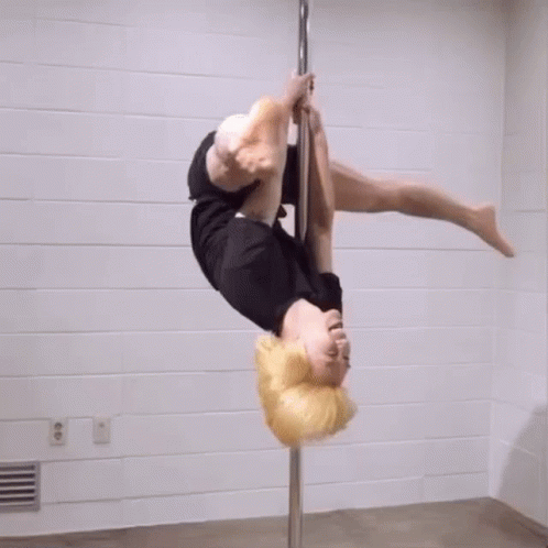 Johnny Blonde Man Pole Dancing Split GIF