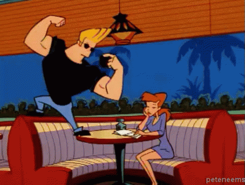Johnny Bravo Flexing Muscles in Diner