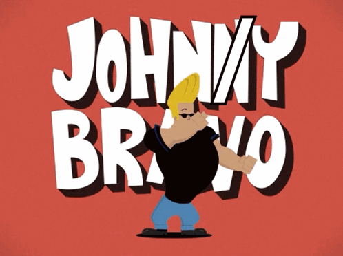 Johnny Bravo Standing in Front of Red Background